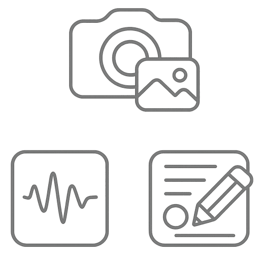 Different content types including photos, audio, and notes